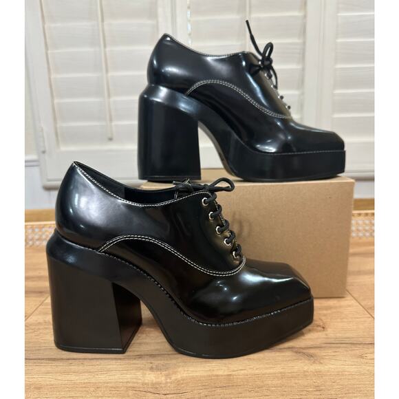 Gianni Bini GB City Girl Oxford Platform Patent Lace Up Pumps Black Size 10 NWOB - Picture 2 of 13